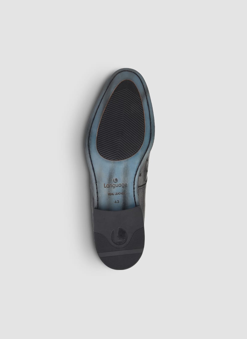 Language Shoes-Men-Apollo Derby-Ostrich Leather-Black Colour-Formal Shoe