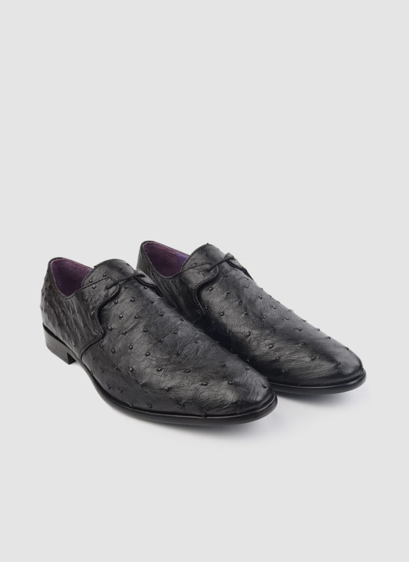 Language Shoes-Men-Apollo Derby-Ostrich Leather-Black Colour-Formal Shoe