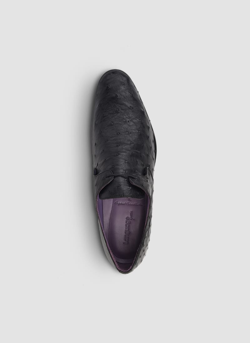 Language Shoes-Men-Apollo Derby-Ostrich Leather-Black Colour-Formal Shoe