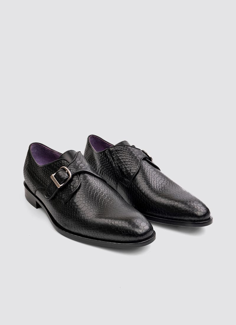 Language Shoes-Men-Smith Monk-Premium Leather-Black Colour-Formal Shoe