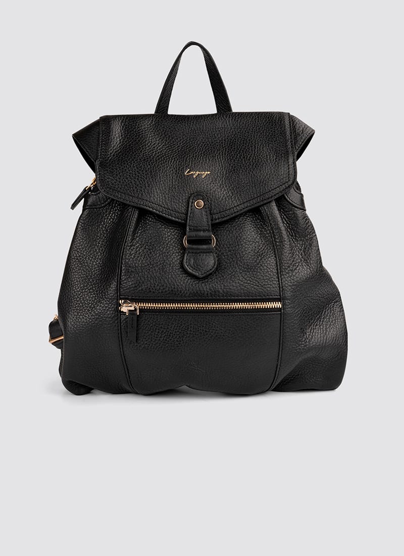 Language Shoes-Women-Oyester Backpack-Premium Leather-Black Colour-Leather Accessories