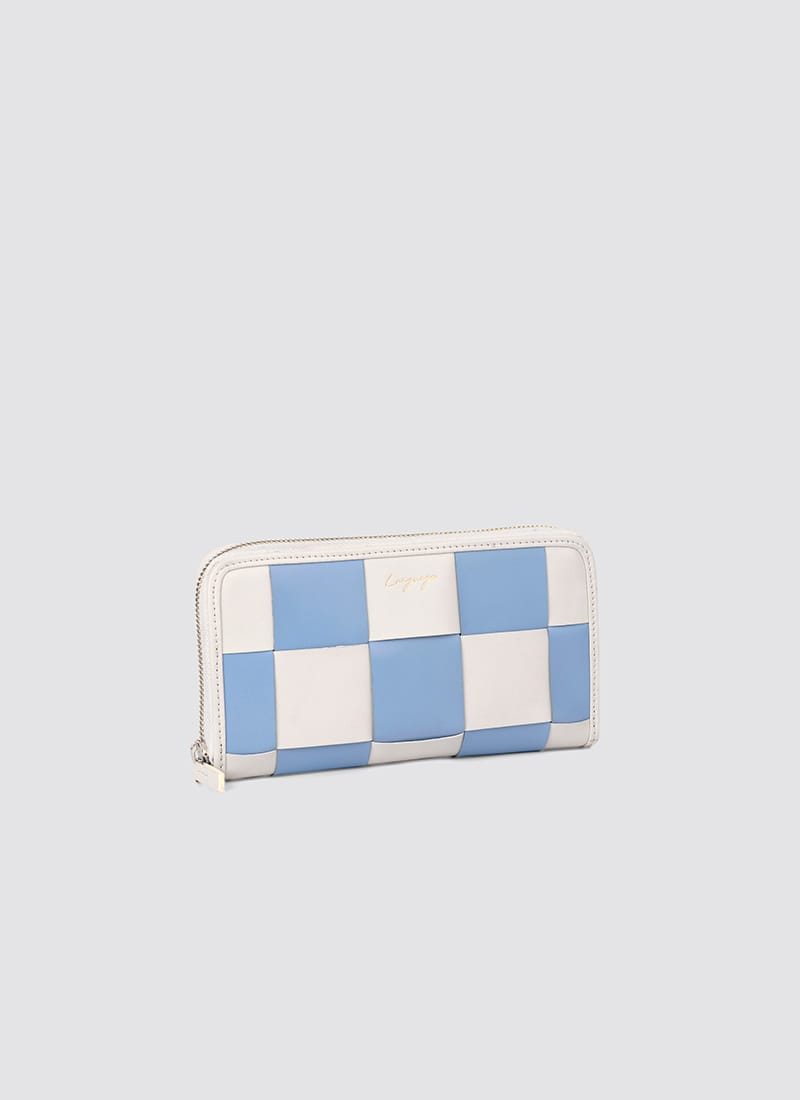 Language Shoes-Women-Coco Long Wallet-Premium Leather-Blue+Ecru Colour-Leather Accessories