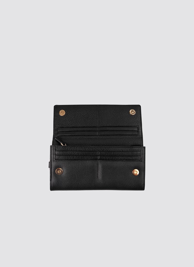 Language Shoes-Women-Onyx Long Wallet-Premium Leather-Black Colour-Leather Accessories