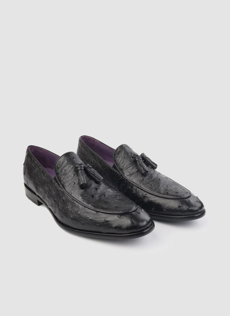 Language Shoes-Men-Crios Loafer-Ostrich Leather-Black Colour-Formal Shoe
