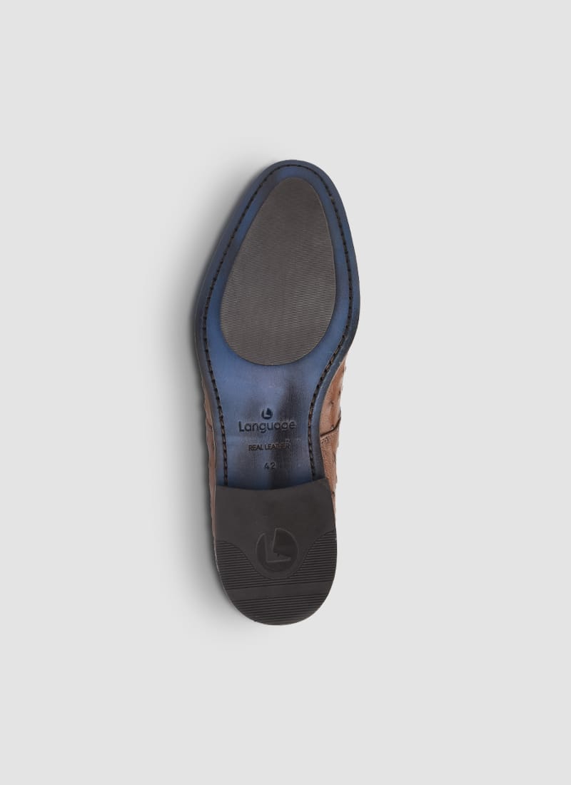 Language Shoes-Men-Apollo Derby-Ostrich Leather-Tan Colour-Formal Shoe
