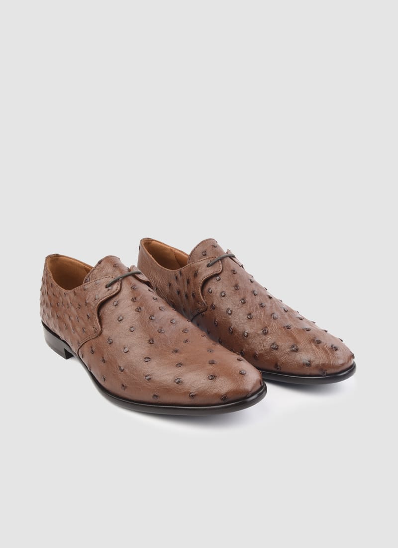 Language Shoes-Men-Apollo Derby-Ostrich Leather-Tan Colour-Formal Shoe
