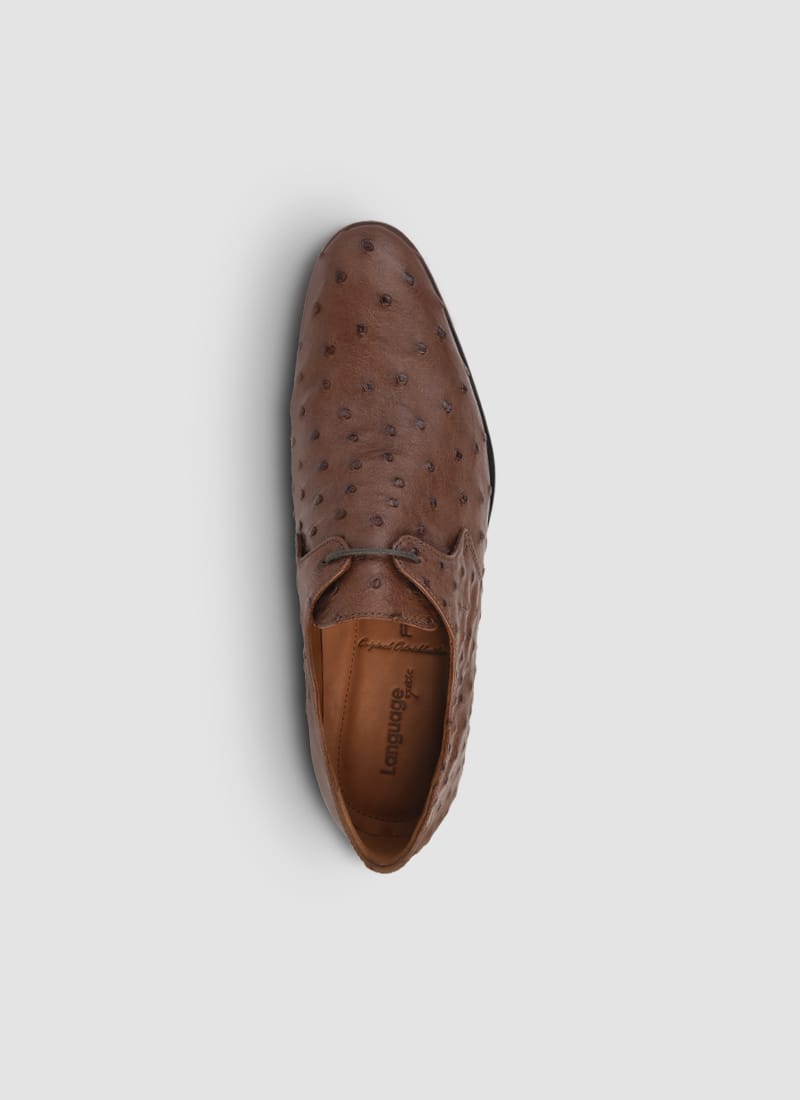 Language Shoes-Men-Apollo Derby-Ostrich Leather-Tan Colour-Formal Shoe

