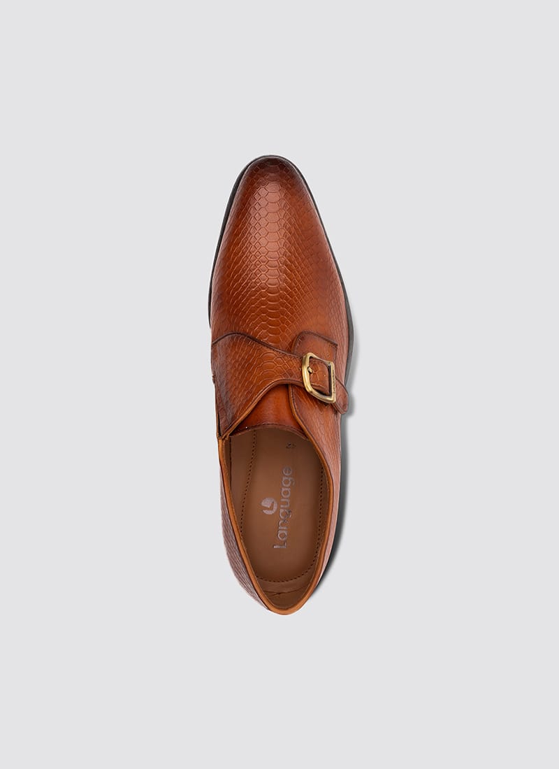 Language Shoes-Men-Smith Monk-Premium Leather-Tan Colour-Formal Shoe

