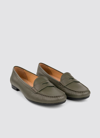 Language Shoes-Women-Selene Moccasin-Premium Leather-Sage Colour-Formal Shoe
