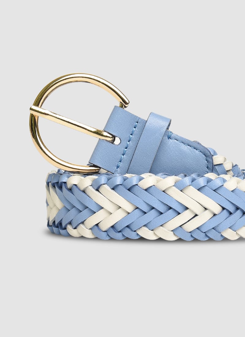 Language Shoes-Women-Della Belt-Premium Leather-Ecru/Blue Colour-Belt
