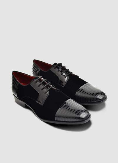 Language Shoes-Men-Reid Derby-Combination of Leather/Fabric-Black Colour-Formal Shoe
