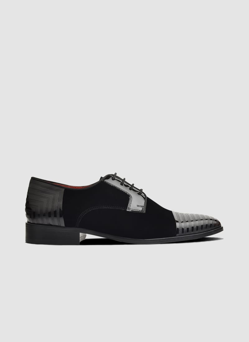 Language Shoes-Men-Reid Derby-Combination of Leather/Fabric-Black Colour-Formal Shoe
#color_black