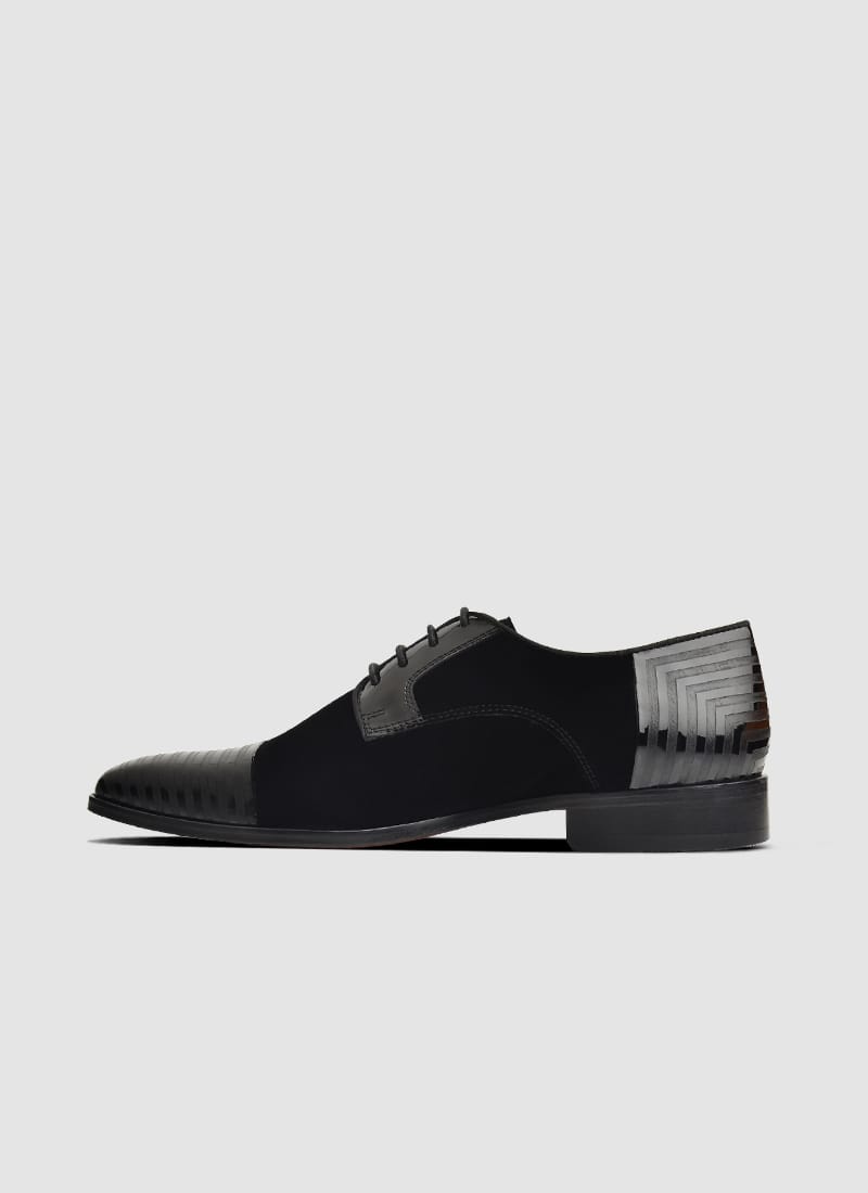 Language Shoes-Men-Reid Derby-Combination of Leather/Fabric-Black Colour-Formal Shoe
