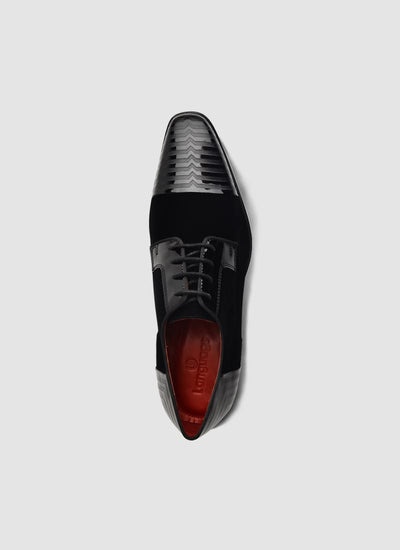 Language Shoes-Men-Reid Derby-Combination of Leather/Fabric-Black Colour-Formal Shoe
