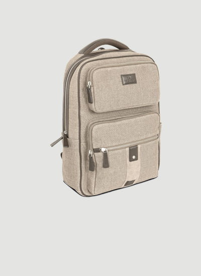 Language Shoes-Men-Rockerfeller Backpack-Combination of Fabric/Leather-Beige Colour-Leather Accessories
